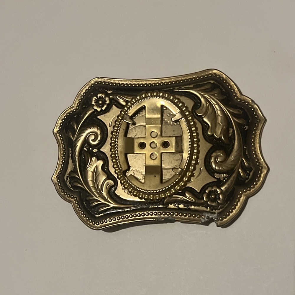 Vintage Western Belt Buckle Gold tone Metal For Arts; Crafts & Projects
